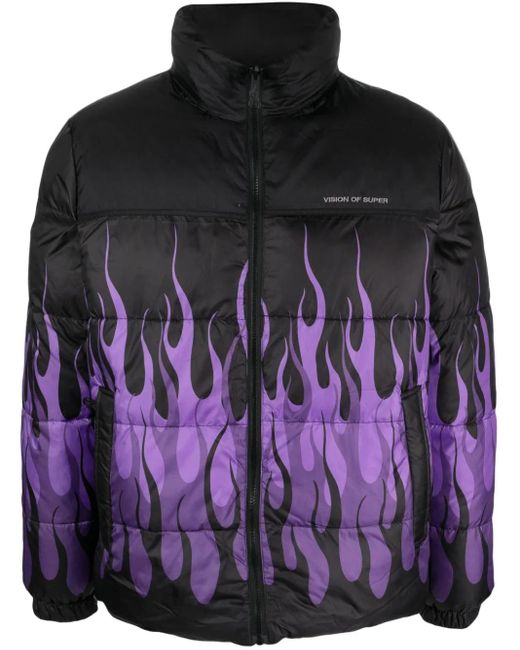Vision Of Super Black Down Jacket With Flame Motif for men