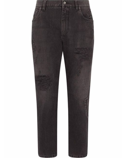 Dolce & Gabbana Black Tapered Jeans With A Worn Effect for men