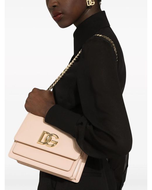 Dolce & Gabbana Natural Shoulder Bag With Logo Plaque