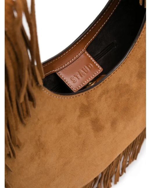 Staud Brown Moon Tote Bag Tan Fringe