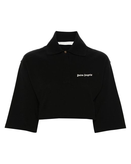Palm Angels Black Cropped Polo Shirt With Logo