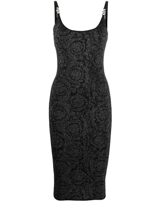 Versace Black Baroque Dress With Print