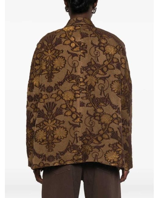 Uma Wang Brown Double-Breasted Floral Jacquard Jacket