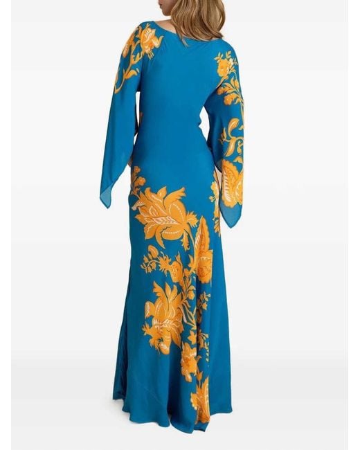 Etro Blue Long Floral Print Dress