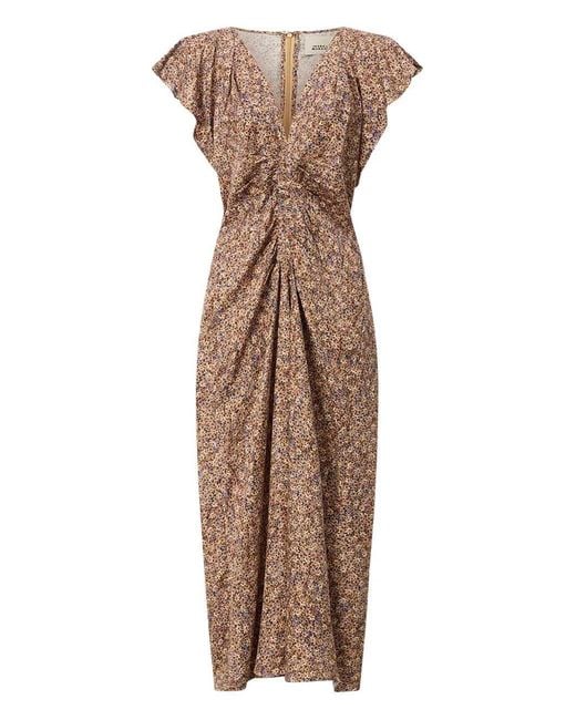 Isabel Marant Brown Lyndsay Midi Dress With Ruffles