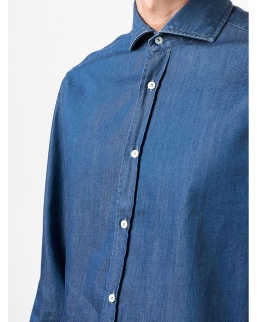 Camicia Denim A Maniche Lunghe di Brunello Cucinelli in Blue da Uomo