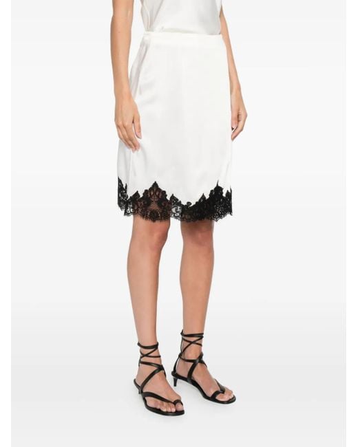 Stella McCartney Black Jupe Midi En Satin Avec Dentelle