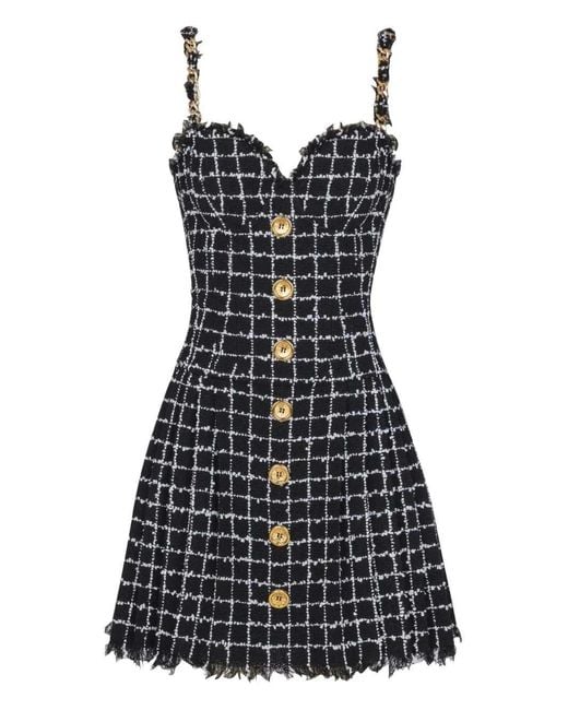 Balmain Black Tweed Dress With Chain