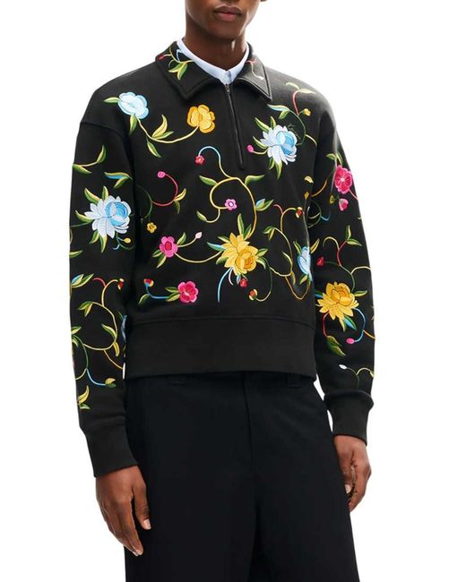 KENZO Black Wildflower' Embroidered Half-Zip Cotton Sweatshirt for men