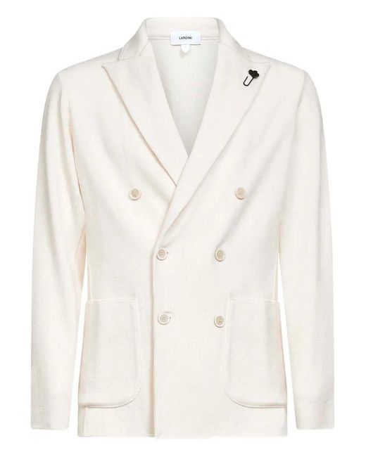 Lardini White Double-Breasted Virgin Wool Blazer for men
