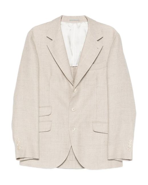 Brunello Cucinelli White Single-Breasted Jacket for men