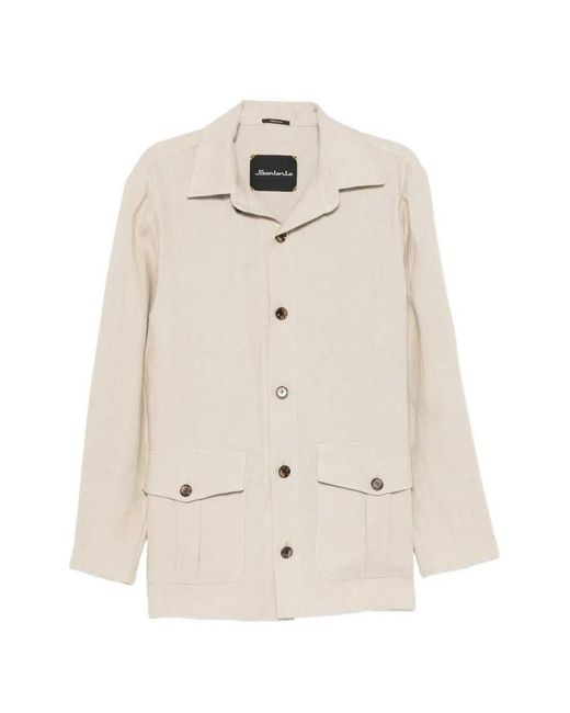 Sartorio Napoli White Button-Up Jacket With Flap Pockets for men