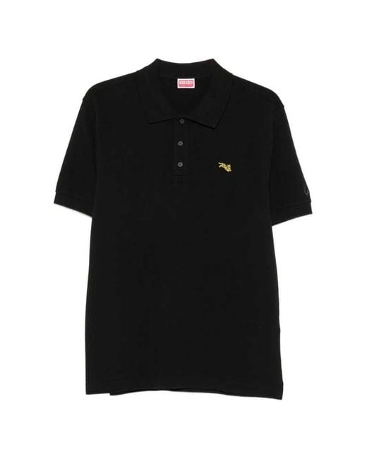 KENZO Black Tiger-Patch Polo Shirt for men