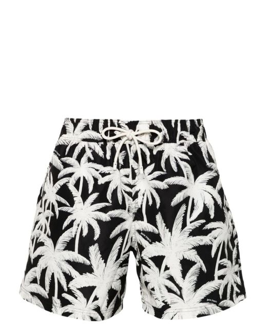 Palm Angels Black Allover Logo Swim Shorts for men
