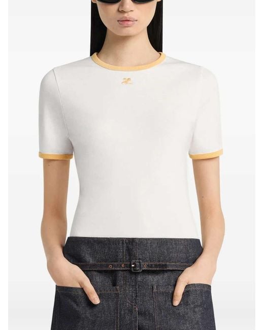 Courreges White T-Shirt With Contrasting Trim