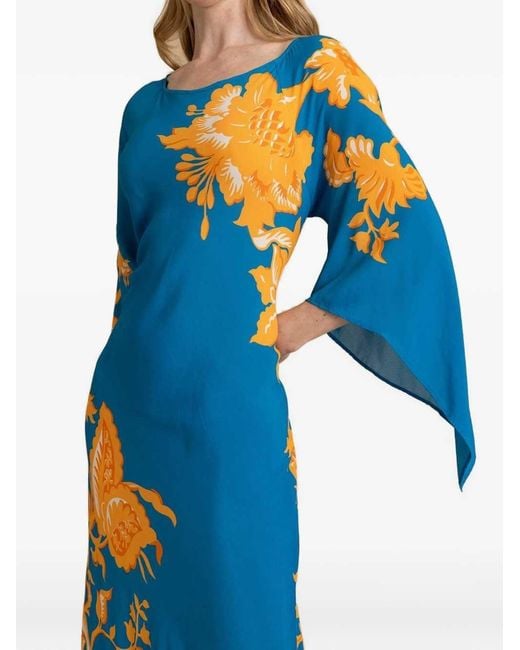 Etro Blue Long Floral Print Dress