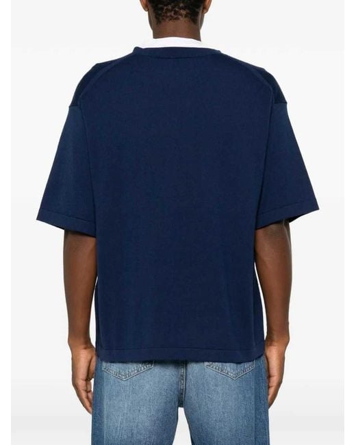 KENZO Blue Short-Sleeved Sweater With Lip Intarsio
