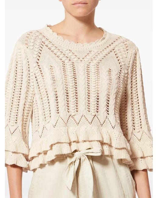 Isabel Marant Natural Marant Etoile Frilly Cotton Sweater With Ruffles Detail