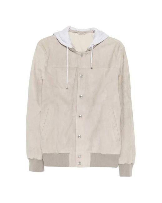 Eleventy White Suede-Texture Hooded Bomber Jacket