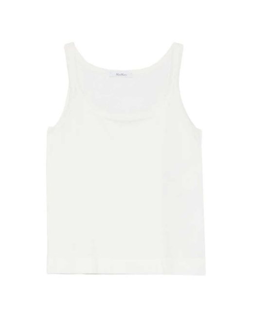 Max Mara White Pumano Tank Top With Wide Neckline