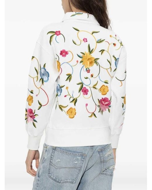 KENZO White Quarter-Zip Sweatshirt With Floral Embroidery