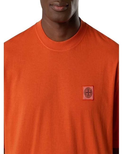 Stone Island Orange T-Shirt With Logo Patch for men