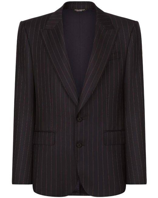 Dolce & Gabbana Black Striped Single-Breasted Blazer for men
