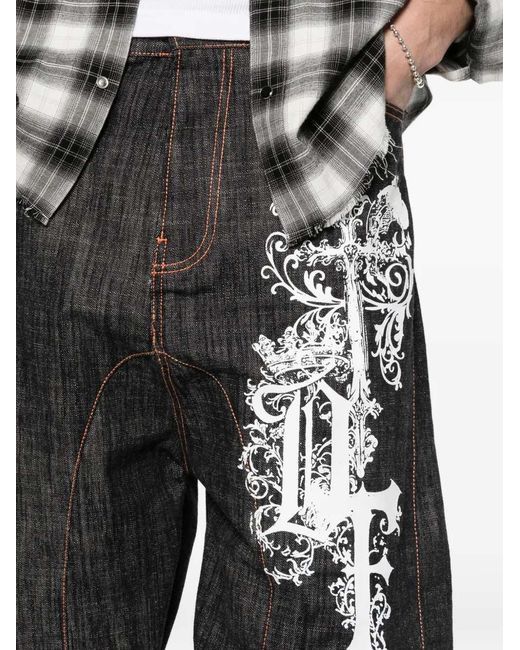 PDF Gray Graphic Print Denim Shorts for men