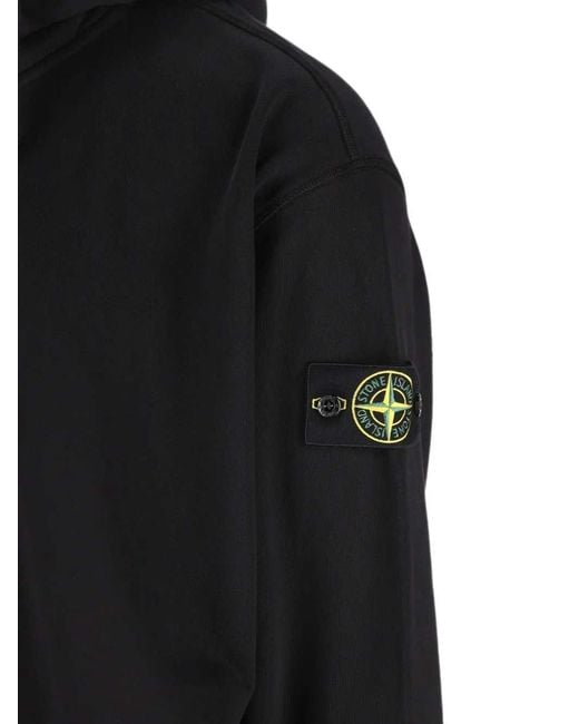 Stone Island Black Zip-Up Hoodie With Logo Appliqué for men