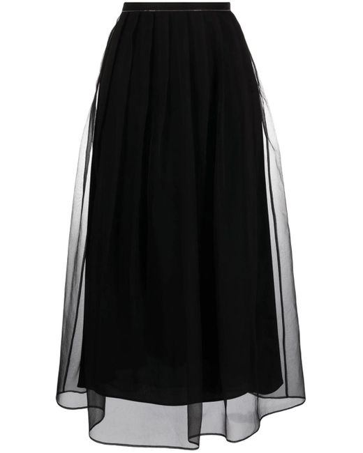 Brunello Cucinelli Black Layered Midi Skirt