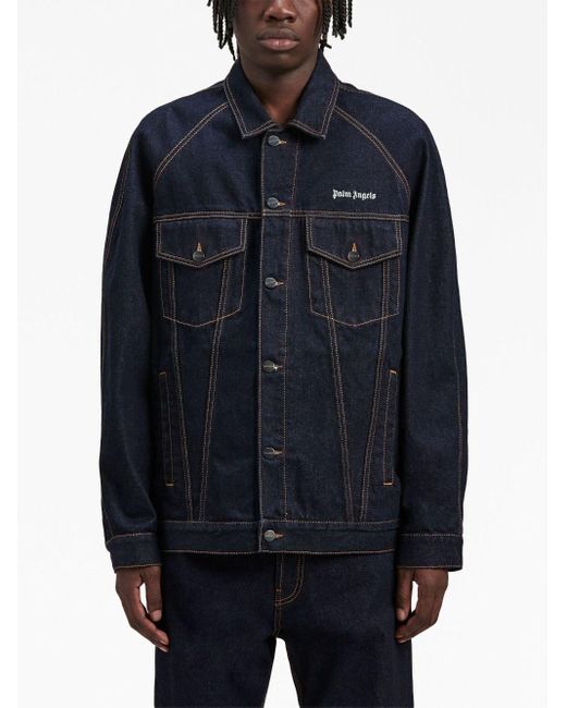 Palm Angels Blue Denim Jacket With Embroidery for men