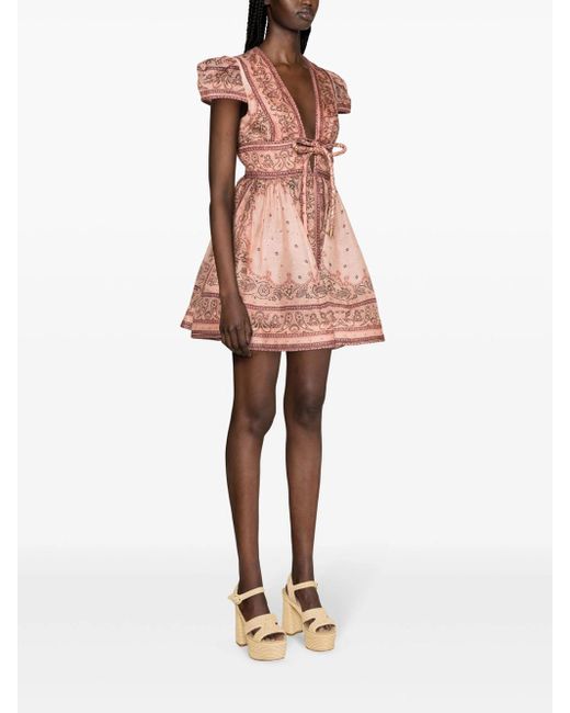 Zimmermann Pink Bandana Print Linen And Silk Blend Mini Dress