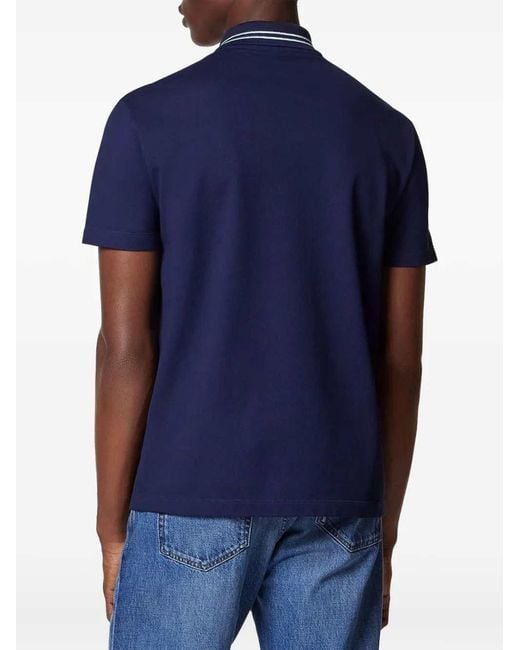 Versace Blue Embroidered Cotton Polo Shirt for men