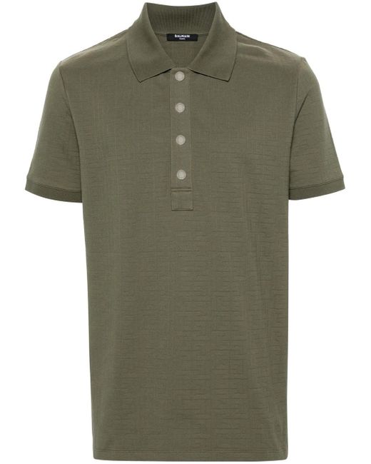 Balmain Green Polo Shirt With Jacquard Effect for men