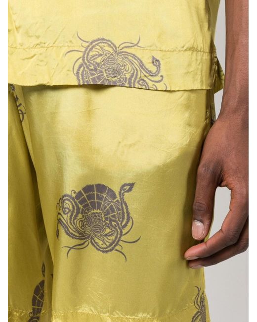 Dries Van Noten Yellow Loose Fit Shorts In Viscose With Elasticated Waist for men