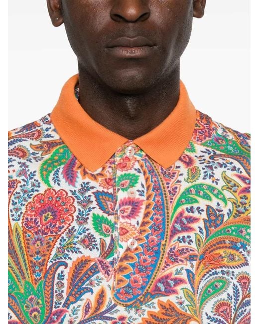 Etro White Paisley Print Polo for men