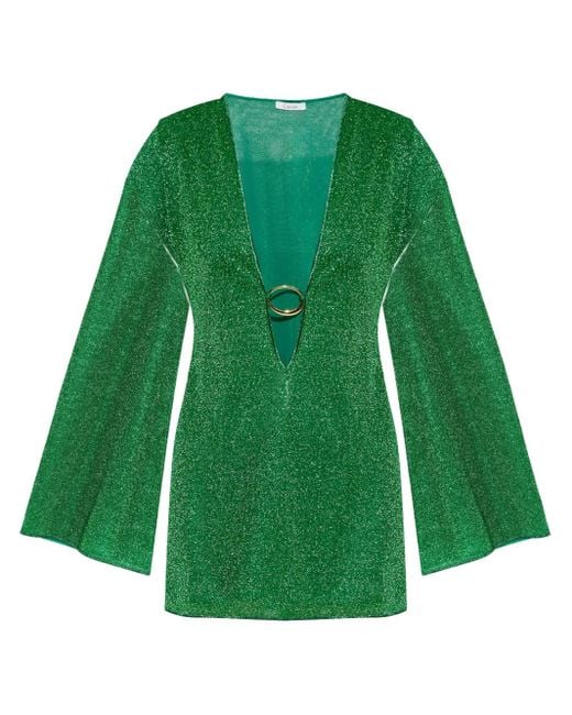 Oseree Green Short Lamé Dress