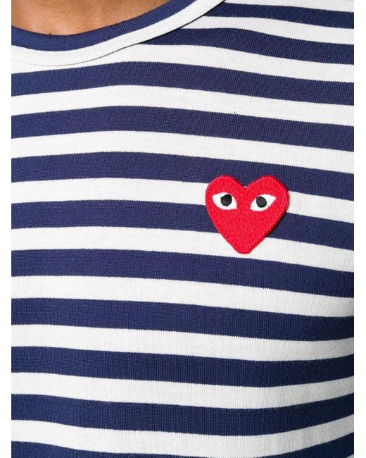 COMME DES GARÇONS PLAY Blue Logo Striped Cotton T-shirt for men