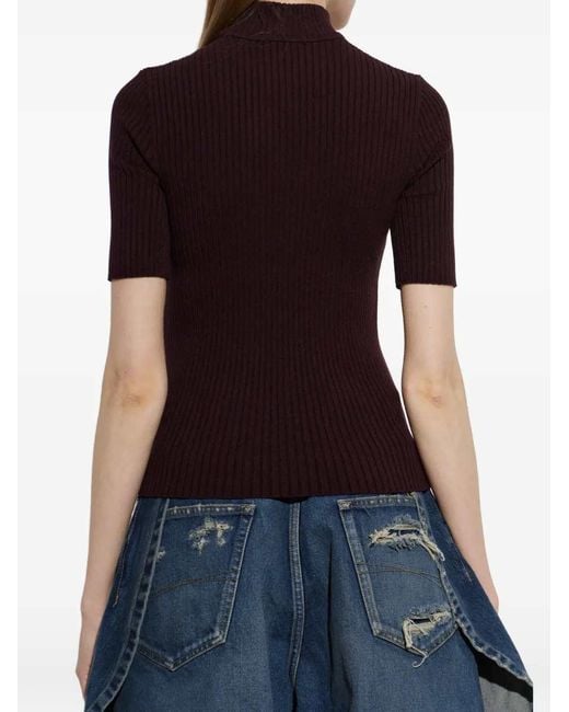 Courreges Purple Short-Sleeved Ribbed Sweater