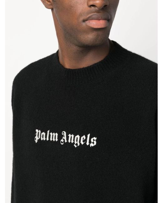 Maglione Girocollo Con Logo di Palm Angels in Black da Uomo