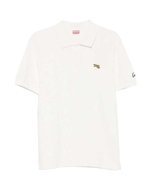 KENZO White Tiger-Patch Polo Shirt for men