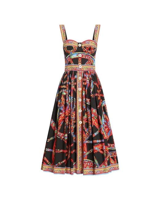 Dolce & Gabbana White Dolce & Gabbana Carretto-Print Poplin Maxi Dress