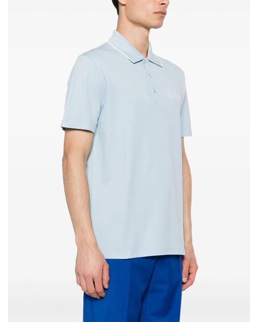 Versace Blue Polo Shirt With Embroidery for men