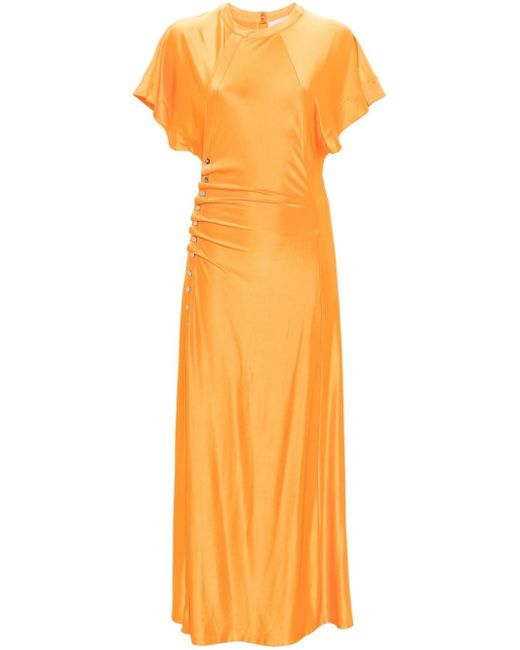 Rabanne Orange Gathered Maxi Dresses With Short Sleeves