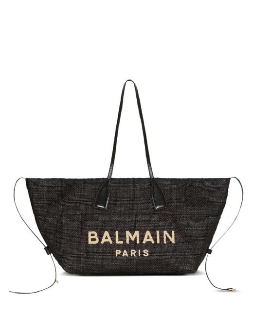 Balmain Black Track Raffia Tote Bag