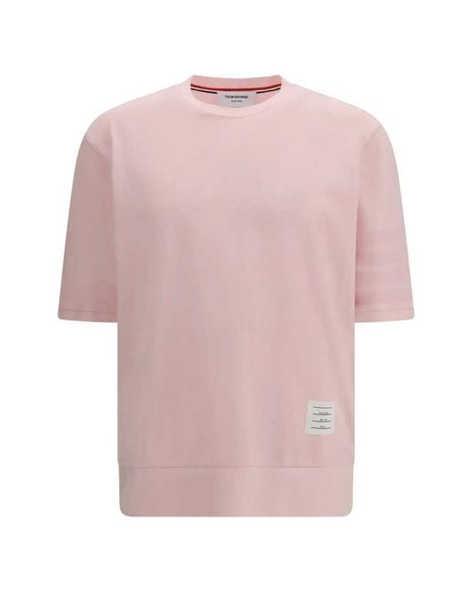 Thom Browne Pink Short-Sleeved T-Shirt With Ribbed Cuffs for men