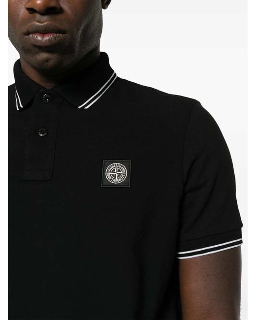 Stone Island Black Polo Shirt With Contrasting Trims for men
