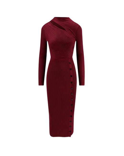 Self-Portrait Red Viscose Midi Dress