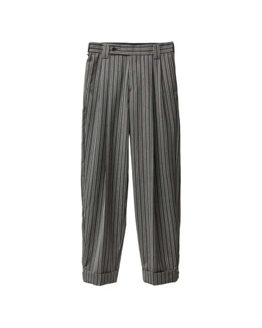 Versace Gray Striped Pleated Trousers for men