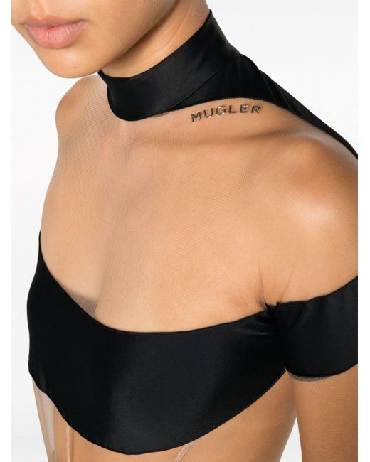 Mugler Black Illusion Bodysuit With Semi-Transparent Details